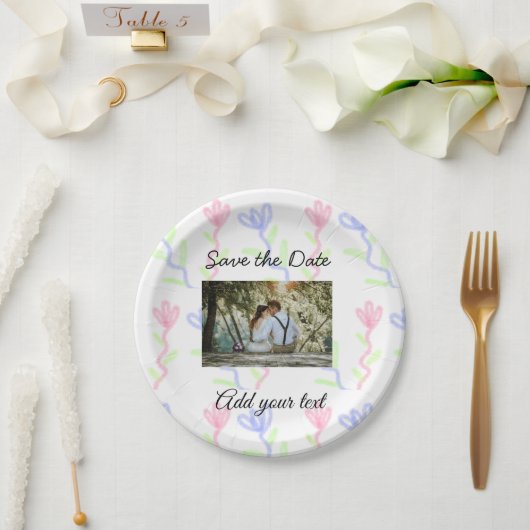 Eenvoudige waterverf Roze blauwe bloem behalve de Papieren Bordje (Huwelijk)