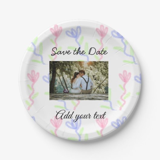 Eenvoudige waterverf Roze blauwe bloem behalve de  Papieren Bordje (Voorkant)