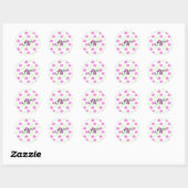Eenvoudige waterverf roze bloem groene bladmonogra ronde sticker (Vel)