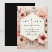 Eenvoudige Waterverf Roze Bloemen Huwelijk Save The Date (Voorkant / Achterkant)