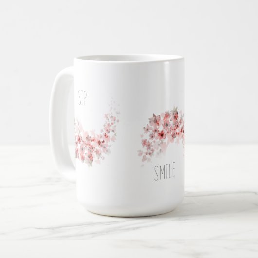 Eenvoudige  Waterverf Roze Bloemen Koffie Mok (Voorkant links)