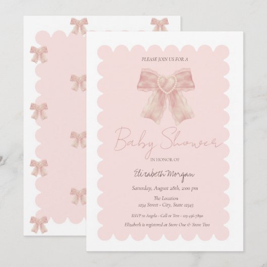 Eenvoudige Waterverf Roze Bow Baby shower Kaart (Voorkant / Achterkant)