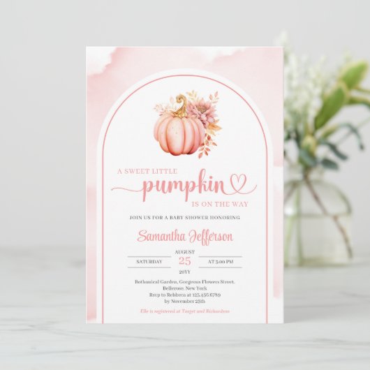 Eenvoudige waterverf roze en gouden pompoen boho a kaart (Staand voorkant)