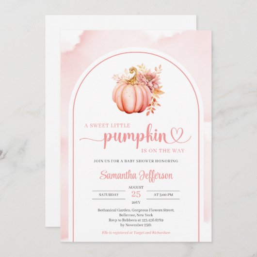 Eenvoudige waterverf roze en gouden pompoen boho a kaart (Voorkant / Achterkant)