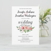 Eenvoudige Waterverf Roze Roos Bouquet Wedding Aankondiging (Staand voorkant)