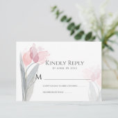 Eenvoudige Waterverf-roze tulpen RSVP Kaartje (Staand voorkant)
