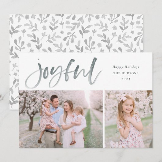 Eenvoudige waterverf script Gelukkig Kerst Foto Feestdagenkaart (Voorkant / Achterkant)