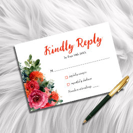 Eenvoudige Waterverf Sinaasappel Blush Bloemen bru RSVP Kaartje