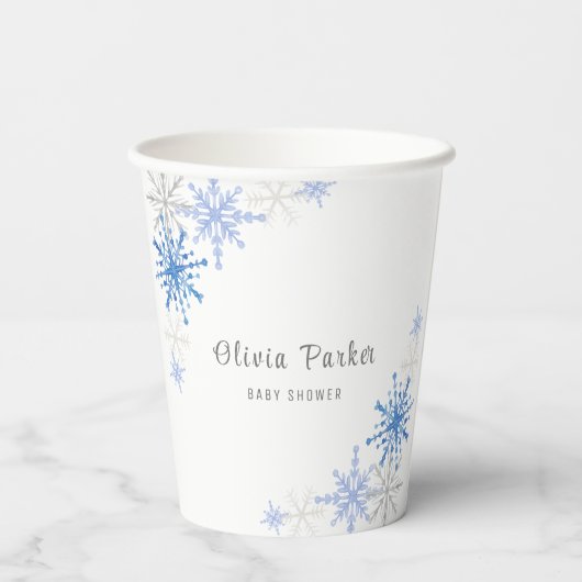 Eenvoudige Waterverf Sneeuwvlokken Winter Baby sho Papieren Bekers (Achterkant)