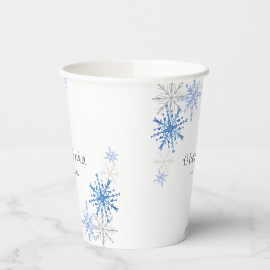 Eenvoudige Waterverf Sneeuwvlokken Winter Baby sho Papieren Bekers (Links)