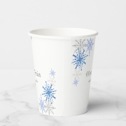 Eenvoudige Waterverf Sneeuwvlokken Winter Baby sho Papieren Bekers (Rechts)