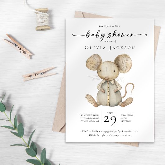 Eenvoudige Waterverf Speelgoed Mouse Baby shower Kaart