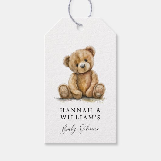Eenvoudige Waterverf Teddy Bear Baby shower Cadeaulabel (Voorkant)