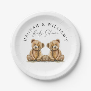 Eenvoudige Waterverf Teddy Bear Twins Baby shower Papieren Bordje
