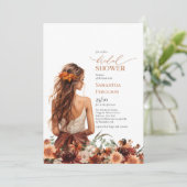 Eenvoudige waterverf terracotta bloemetjes bruidsj kaart (Staand voorkant)