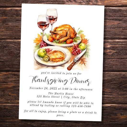Eenvoudige Waterverf Thanksgiving Diner Kaart