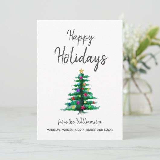 Eenvoudige Waterverf Tree Elegant Script Christmas Feestdagenkaart (Staand voorkant)