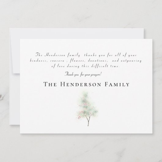 Eenvoudige Waterverf Trees begrafenis Dank u Bedankkaart (Achterkant)