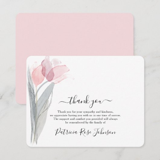 Eenvoudige Waterverf Tulip Funeral Memorial Hartel Bedankkaart (Voorkant / Achterkant)