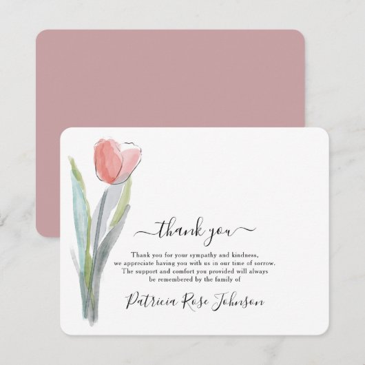 Eenvoudige Waterverf Tulip Funeral Memorial Hartel Bedankkaart (Voorkant / Achterkant)