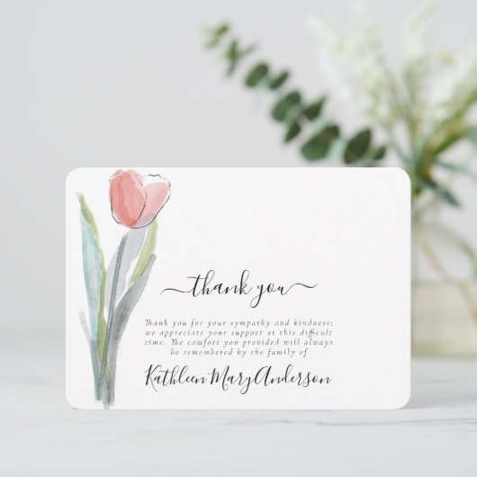 Eenvoudige Waterverf Tulip Funeral Memorial Hartel Bedankkaart (Staand voorkant)