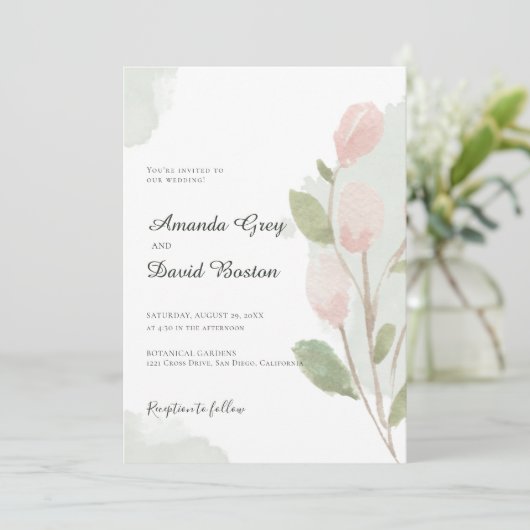 Eenvoudige Waterverf Tulp & Bladeren Trouwen Kaart (Staand voorkant)