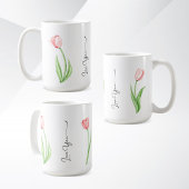 Eenvoudige Waterverf Tulp Bloemen Monogram Koffie  Koffiemok