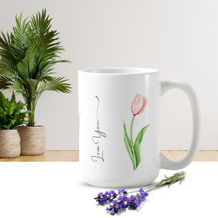 Eenvoudige Waterverf Tulp Bloemen Monogram Koffie  Koffiemok