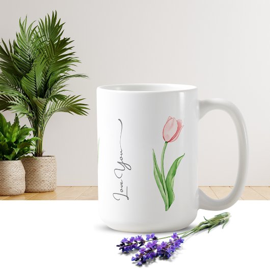 Eenvoudige Waterverf Tulp Bloemen Monogram Koffie  Koffiemok