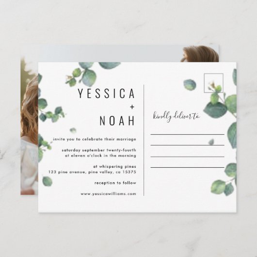 eenvoudige waterverf uitnodiging Eucalyptus Bruilo (Voorkant / Achterkant)