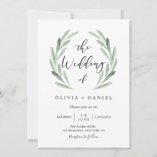 Eenvoudige Waterverf van de Elegant met groene bru Kaart (Voorkant)