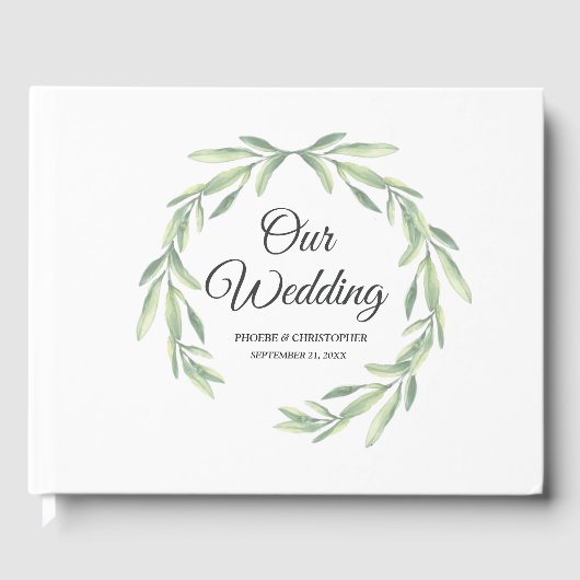 Eenvoudige Waterverf van Eucalyptus Greenery Weddi Gastenboek (Voorkant)