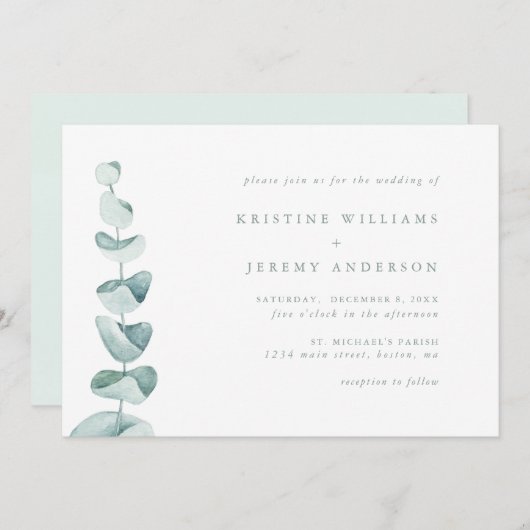 Eenvoudige Waterverf van Eucalyptus Greenery Weddi Kaart (Voorkant / Achterkant)