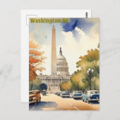 Eenvoudige waterverf van Washington DC Briefkaart (Voorkant / Achterkant)