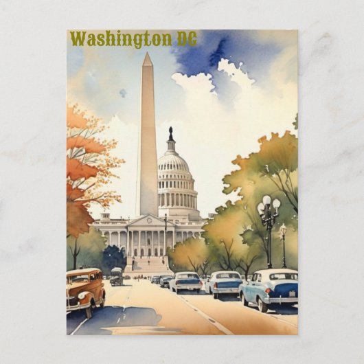 Eenvoudige waterverf van Washington DC Briefkaart (Voorkant)