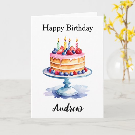 Eenvoudige waterverf verjaardagstaart voor verjaar kaart (Gele Bloem)