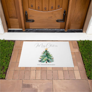 Eenvoudige Waterverf Vrolijk Kerstboom Welkom Deurmat