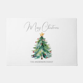 Eenvoudige Waterverf Vrolijk Kerstboom Welkom Deurmat