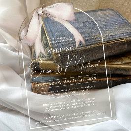 Eenvoudige Waterverf White Bow Elegant Arch Weddin Acryl Uitnodigingen