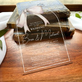 Eenvoudige Waterverf White Bow Elegant Arch Weddin Acryl Uitnodigingen