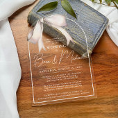 Eenvoudige Waterverf White Bow Elegant Arch Weddin Acryl Uitnodigingen