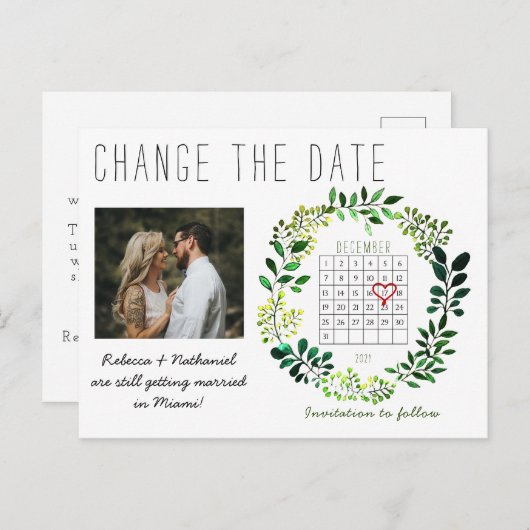 Eenvoudige Waterverf Wijzig de datum Kalender Hart Aankondigingskaart (Voorkant / Achterkant)