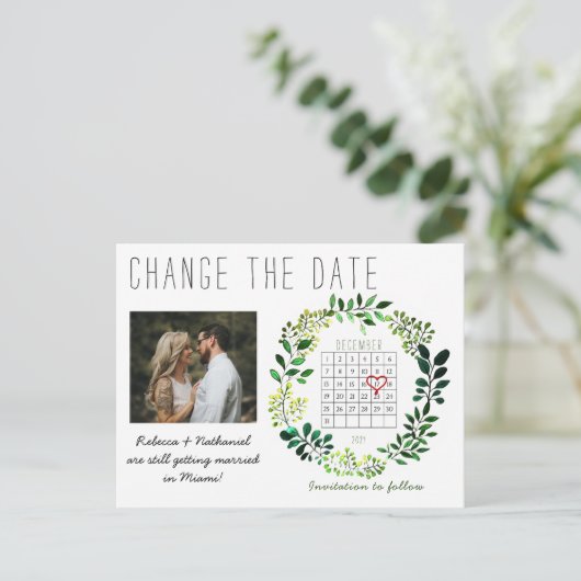 Eenvoudige Waterverf Wijzig de datum Kalender Hart Aankondigingskaart (Staand voorkant)