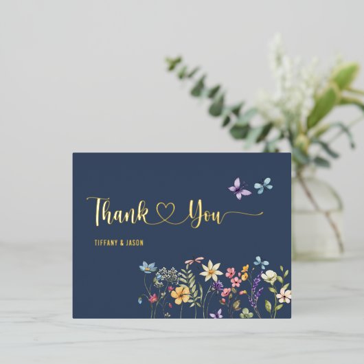 Eenvoudige Waterverf Wildbloemen Bruiloft Dank u Folie Uitnodiging Briefkaart (Staand Voorkant)