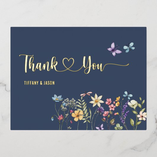 Eenvoudige Waterverf Wildbloemen Bruiloft Dank u Folie Uitnodiging Briefkaart (Voorkant)