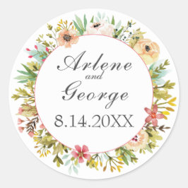 Eenvoudige Waterverf Wildbloemen en Foliage Bruilo Ronde Sticker