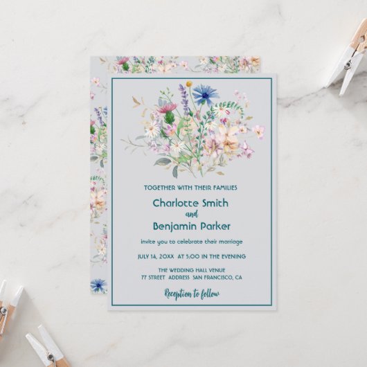 Eenvoudige Waterverf wilde bloem boeket flora brui Kaart (Voorkant / Achterkant in situ)