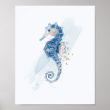 Eenvoudige Waterverf zeebaars (Seahorse Blue & Gol