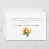 Eenvoudige Waterverf Zonnebloem Begrafenis Dank u Bedankkaart (Achterkant)