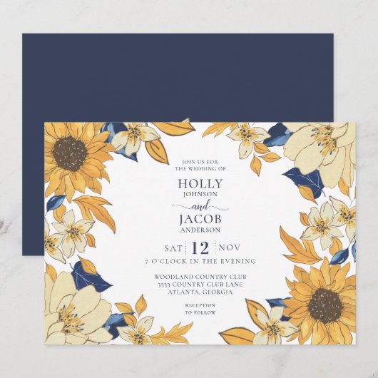 Eenvoudige Waterverf Zonnebloem Weddenschap Kaart (Voorkant / Achterkant)